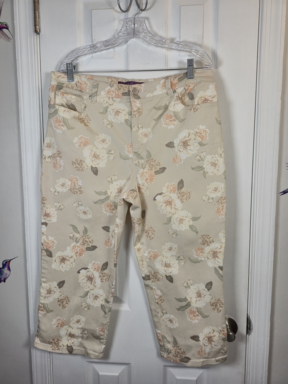 Gloria Vanderbilt Floral High Rise Crop Jeans Cottagecore Spring Summer Size 14